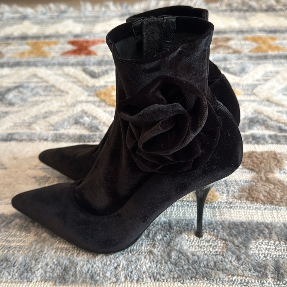 Jeffrey Campbell Florette Floral Sock Booties Black Pointed Toe Stiletto Boots - Picture 5 of 6